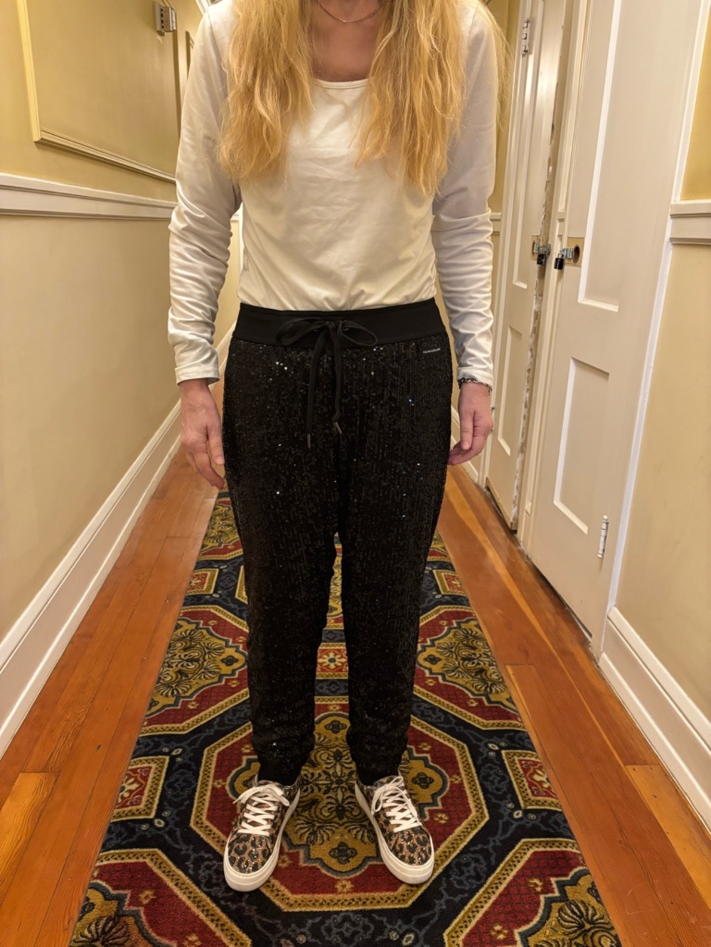 Calvin Klein Black Sequin Drawstring Joggers Size S